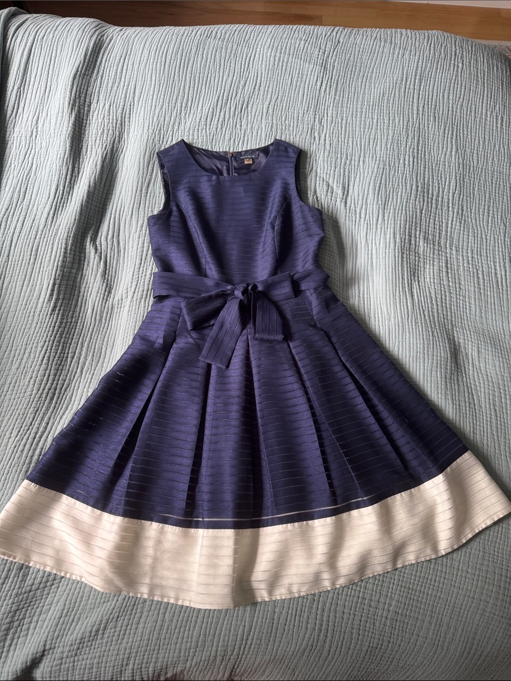 Tommy Hilfiger Navy and Cream Fit-and-Flare Dress with Bow